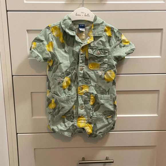Old Navy Printed Short-Sleeve Linen-Blend Utility Romper for Baby 12-18M - Picture 3 of 6